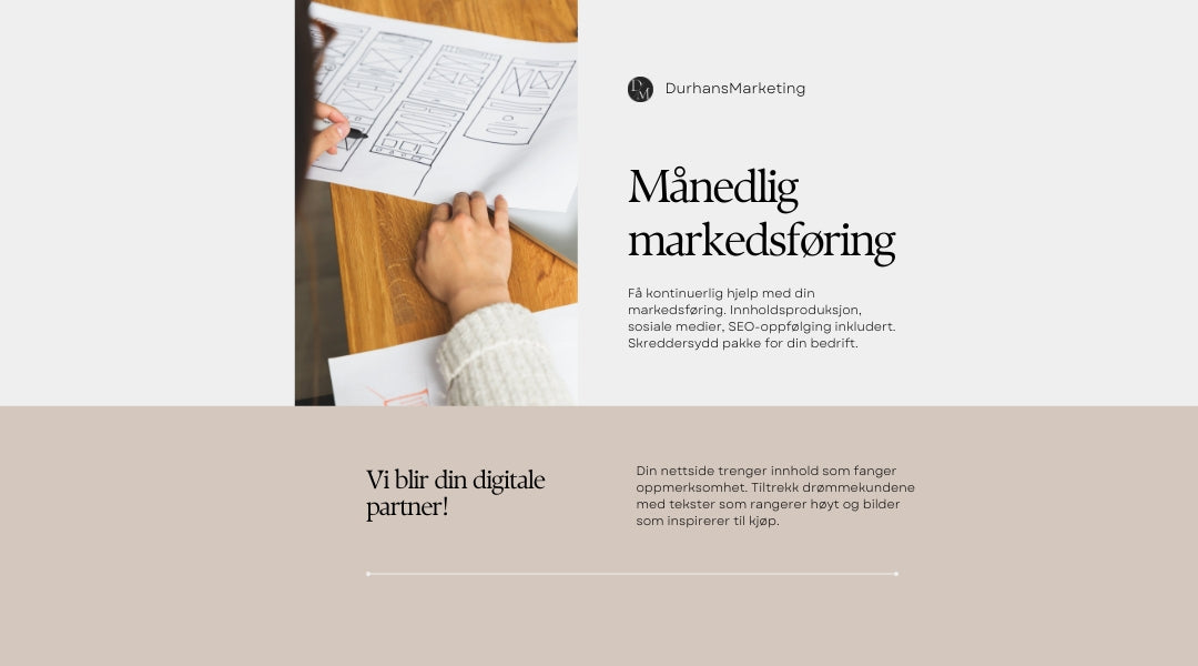 Månedlige markedsføringstjenester og innholdsproduksjon